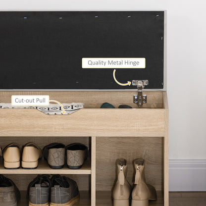 Sonala Wooden Oak Shoe Storage Bench With Hidden Compartment And Padded Seat