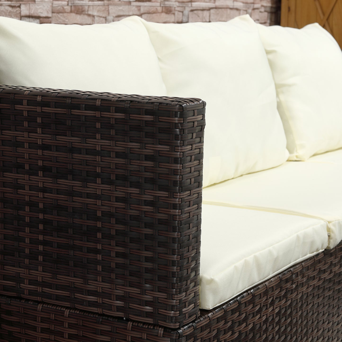 Lilisa Rattan Brown and Cream 3 Piece Garden Sofa Set With Storage Table