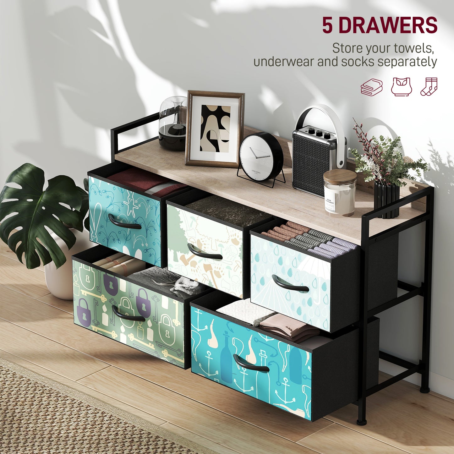 Larala Wooden Blue 5 Drawer Storage Chest