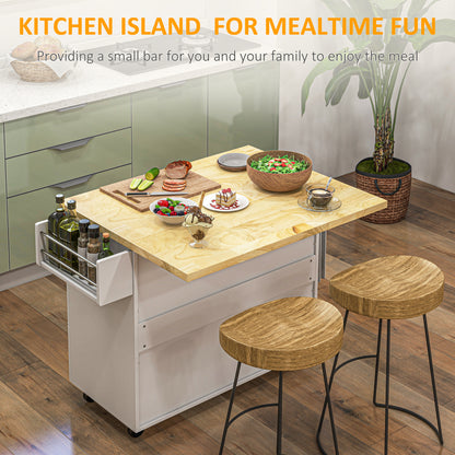 Tanalo Wooden White Rolling Kitchen Island With Drop Leaf Drawers Towel And Spice Racks