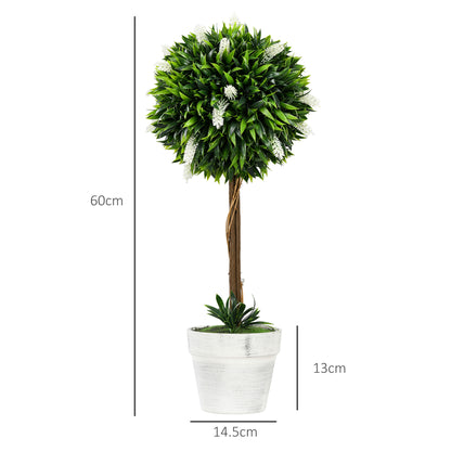 Fano Neri Set Of 2 Artificial Flower Ball Trees In White With Pots For Indoor And Outdoor Styling 60cm