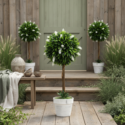 Yodina Set Of 2 Artificial Flower Ball Trees In Pink With Pots For Indoor And Outdoor Styling 60cm