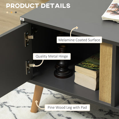 Panedi Wooden Grey Rectangular Coffee Table With Storage Compartments And Cabinets