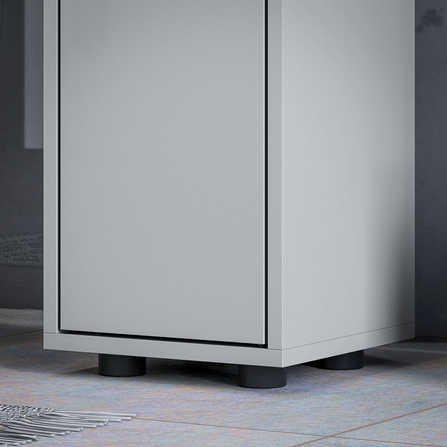 Tasere Tall Slim Bathroom Storage Cabinet With Drawers Shelves And Cupboards Grey