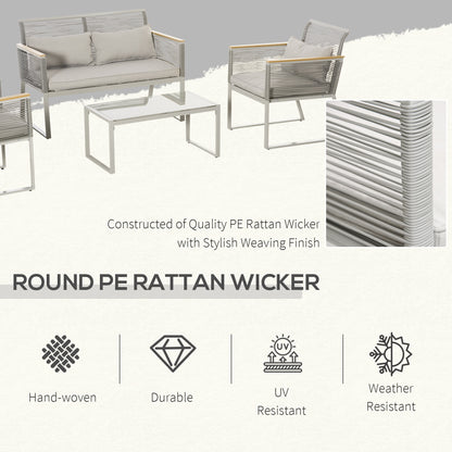 Rotoyo Kaha Grey Rattan String 4 Seater Outdoor Furniture Set With Cushions
