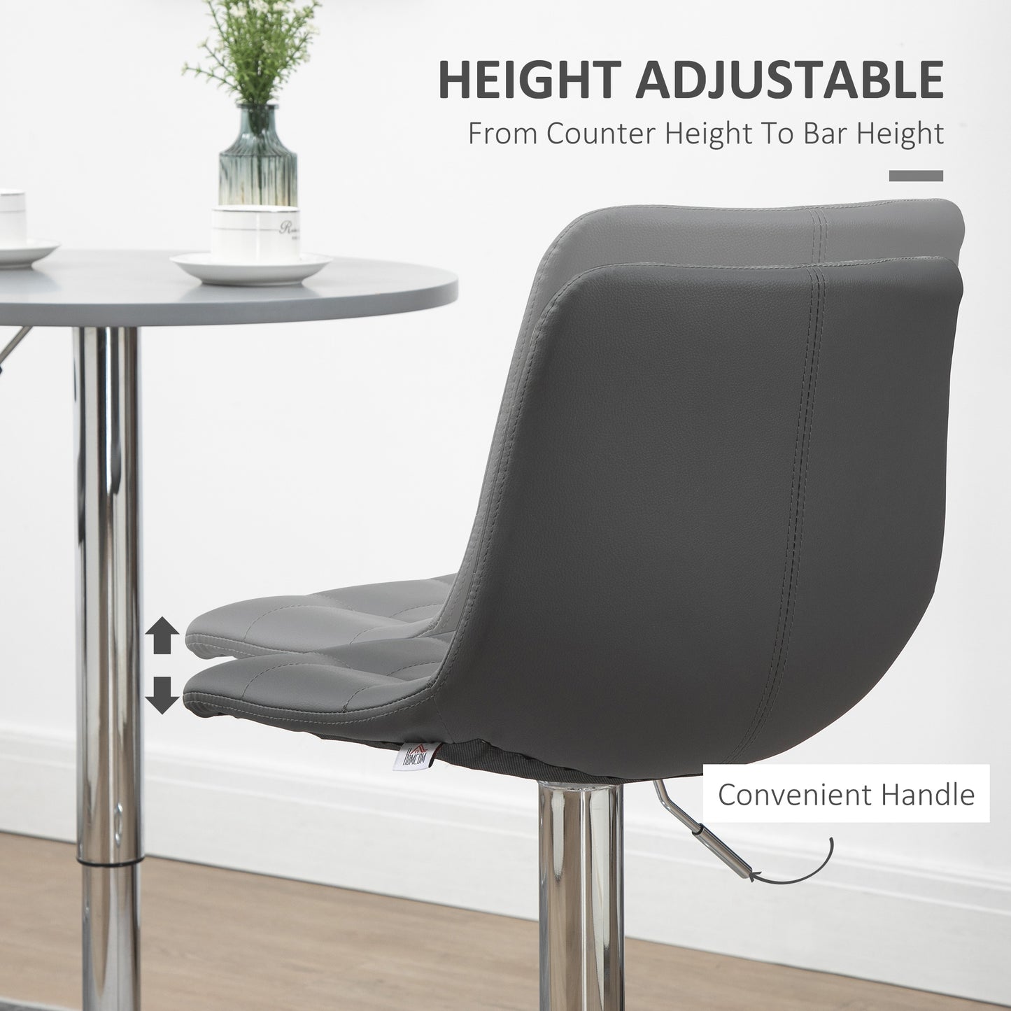 Vivivi Set Of 2 Grey Tufted Faux Leather Swivel Bar Stools With Back Support