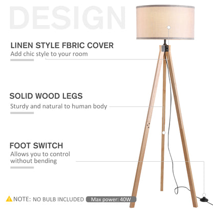 Tare Natural Wood And Fabric Beige Elegant Tripod Floor Lamp