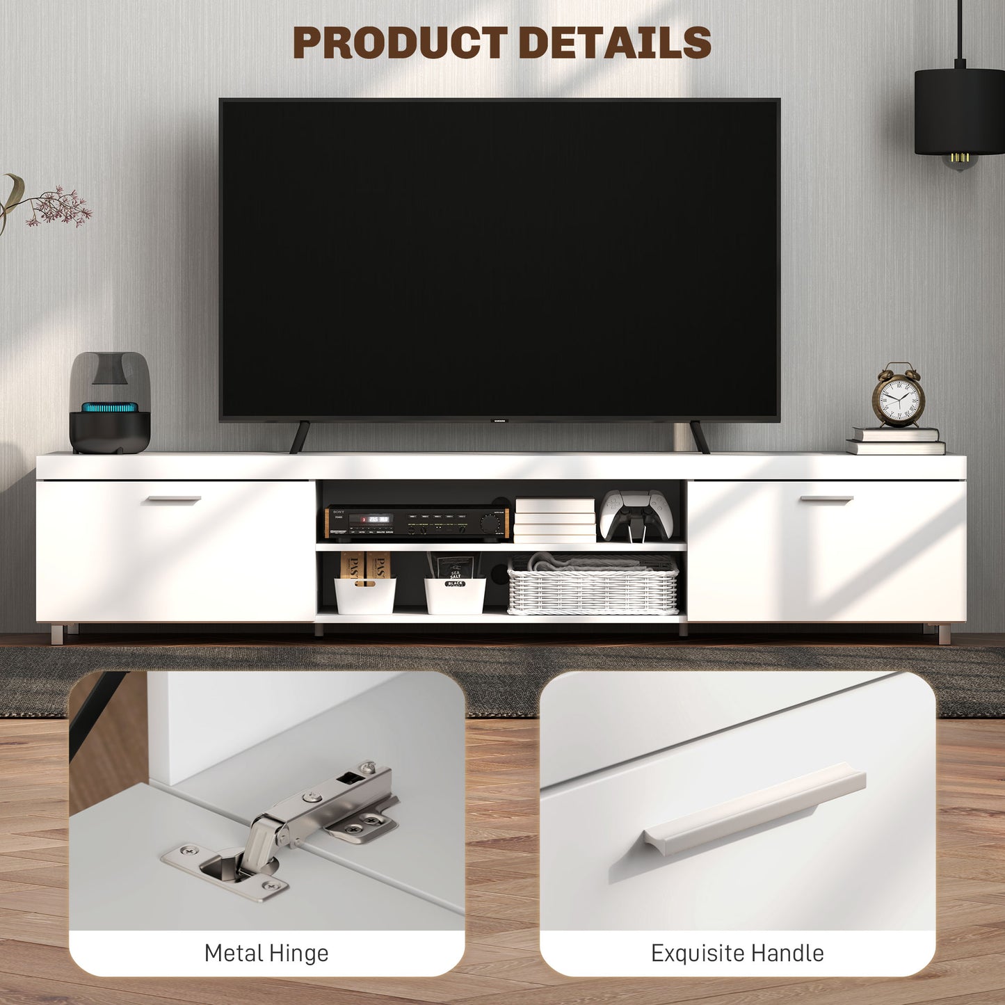 Lata 200cm Wooden White Entertainment Unit With Storage For TVs Up To 90 Inches