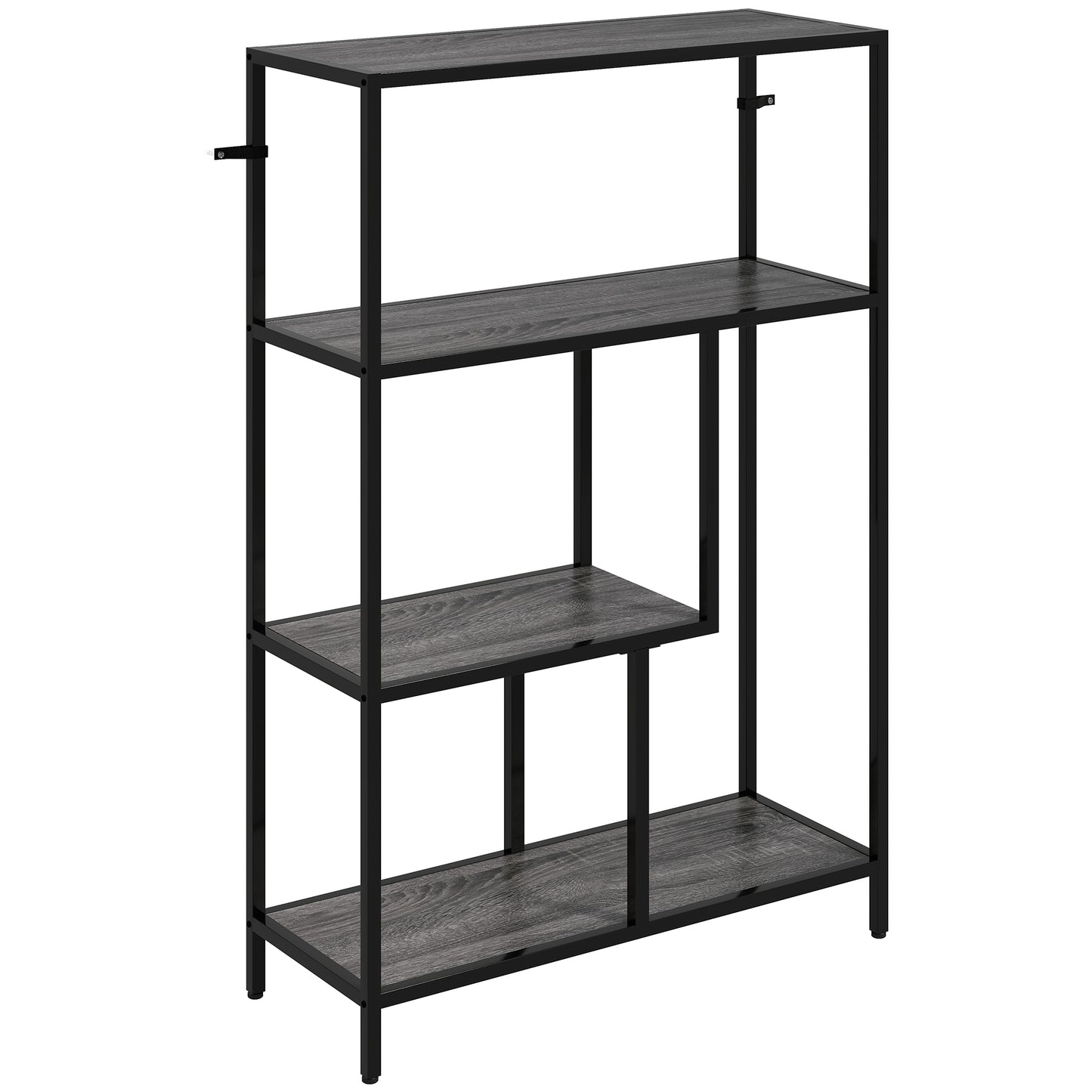 Risudo Wood Charcoal Grey 4 Tier Bookcase With OFauxn Shelving