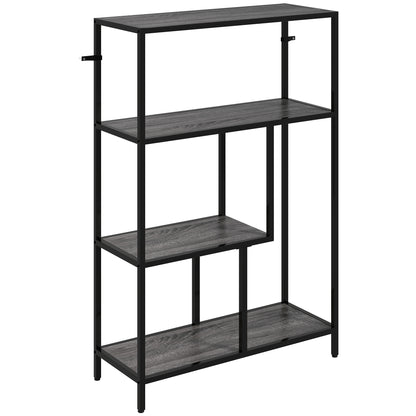 Risudo Wood Charcoal Grey 4 Tier Bookcase With OFauxn Shelving