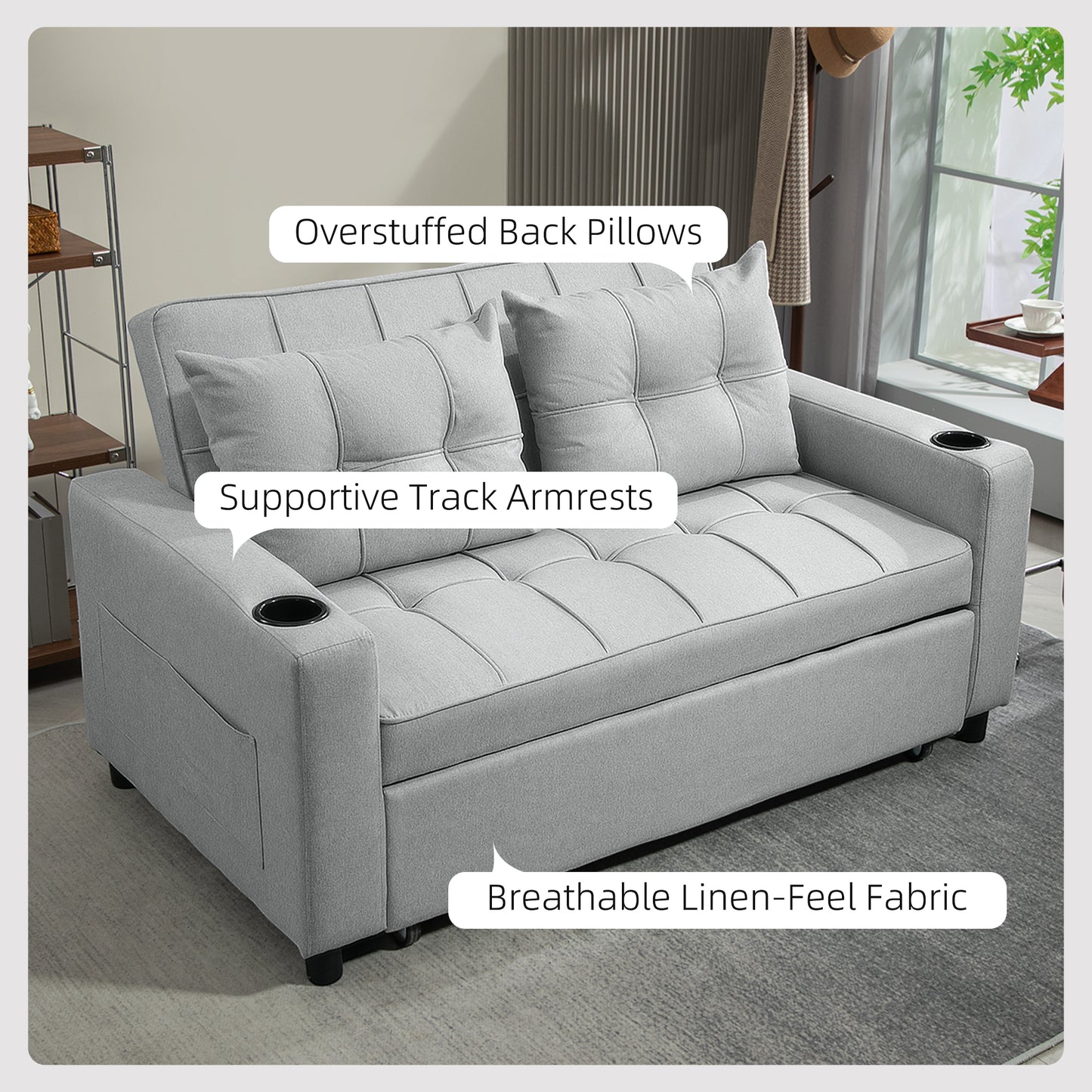 Kahani Razi Light Grey Upholstered 2 Seater Pull Out Sofa Bed