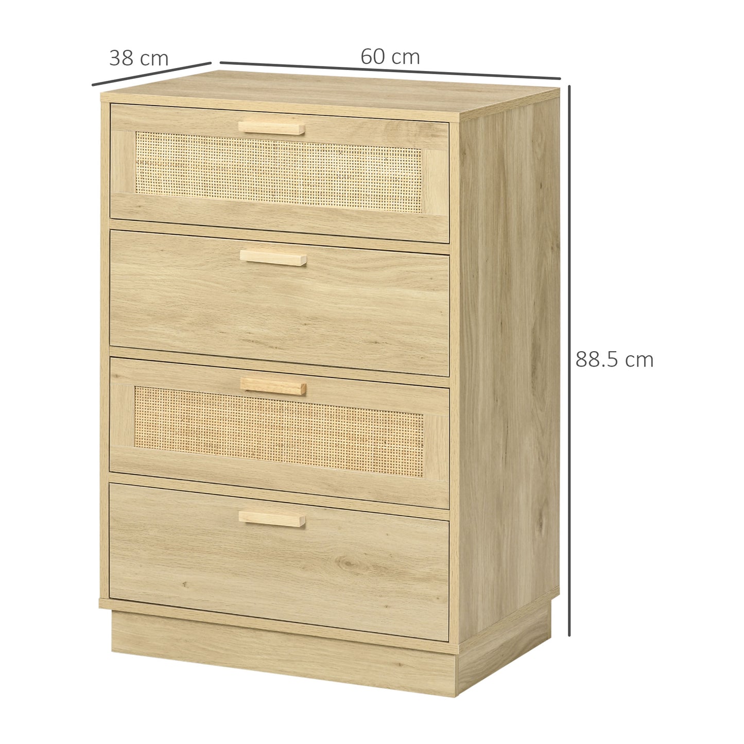 Reredito Wooden Wood Effect 4 Drawer Chest With Rattan Panels