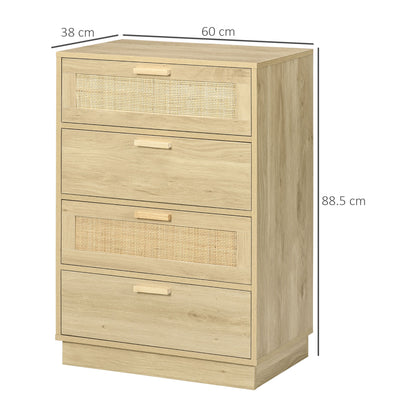 Reredito Wooden Wood Effect 4 Drawer Chest With Rattan Panels