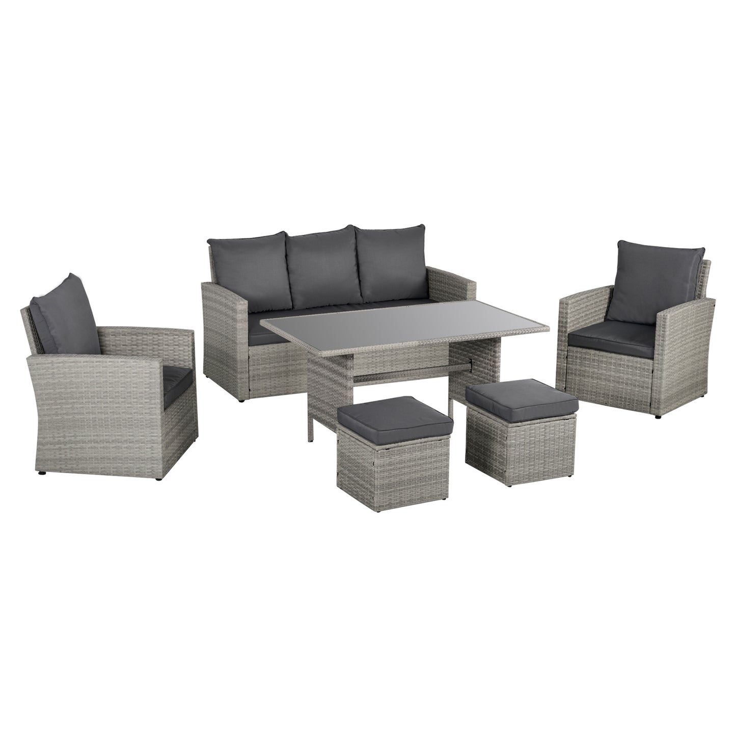 Rerira Mixed Grey Rattan 7 Seater Outdoor Sofa Set With Glass Top Coffee Table