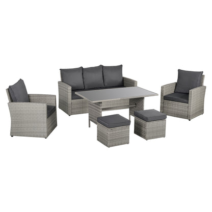 Rerira Mixed Grey Rattan 7 Seater Outdoor Sofa Set With Glass Top Coffee Table