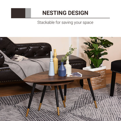 Nera Wood Walnut Finish Set Of 2 Scandinavian Style Coffee Tables