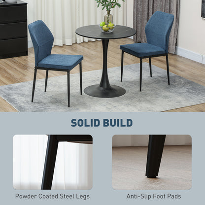 Vemiri Velvet Blue Armless Dining Chairs Set Of 2 With Curved Back And Metal Legs