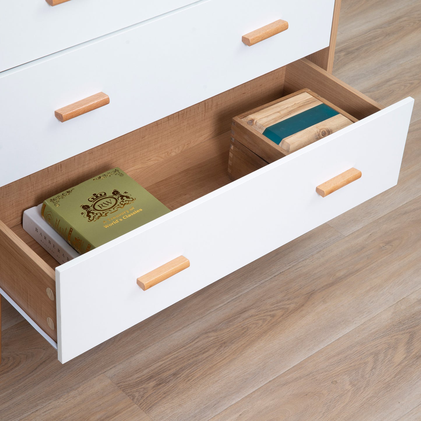 Elha Scandi White And Natural Wood 3 Drawer Storage Chest