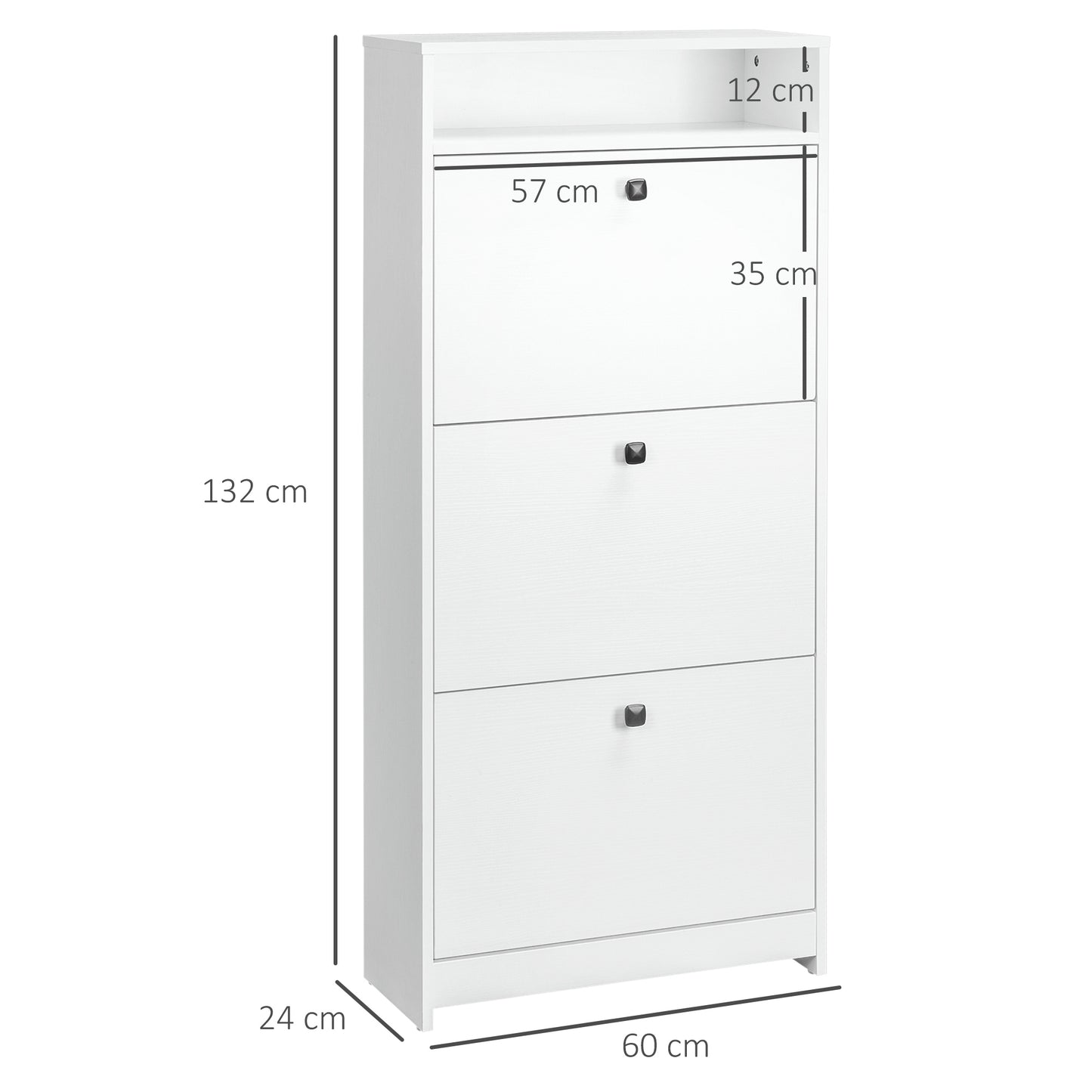 Kero Vemo Wooden White Slim Shoe Cabinet With 3 Flip Doors And Shelf