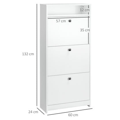 Kero Vemo Wooden White Slim Shoe Cabinet With 3 Flip Doors And Shelf