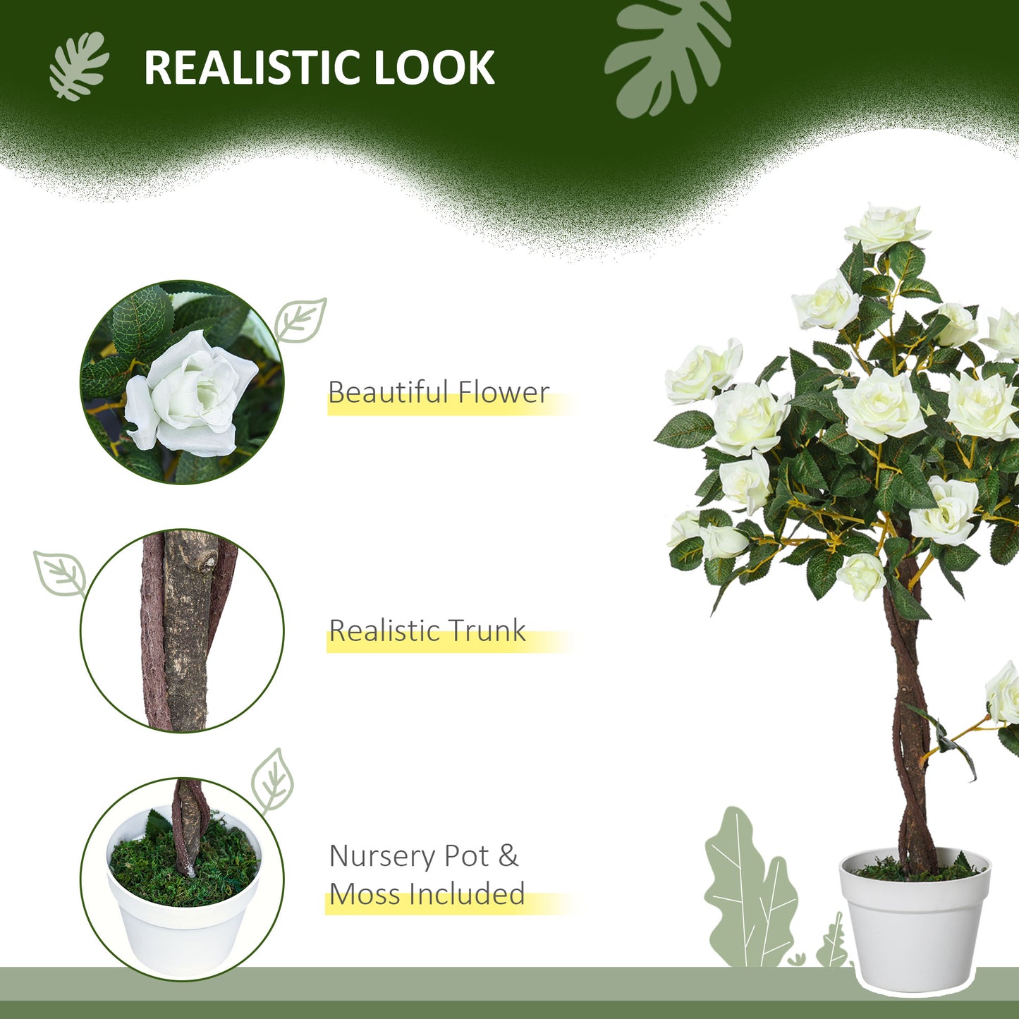 Nefa Set Of 2 Artificial White Rose Floral Plants In Pots H8 90cm