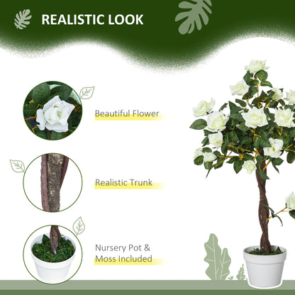 Nefa Set Of 2 Artificial White Rose Floral Plants In Pots H8 90cm