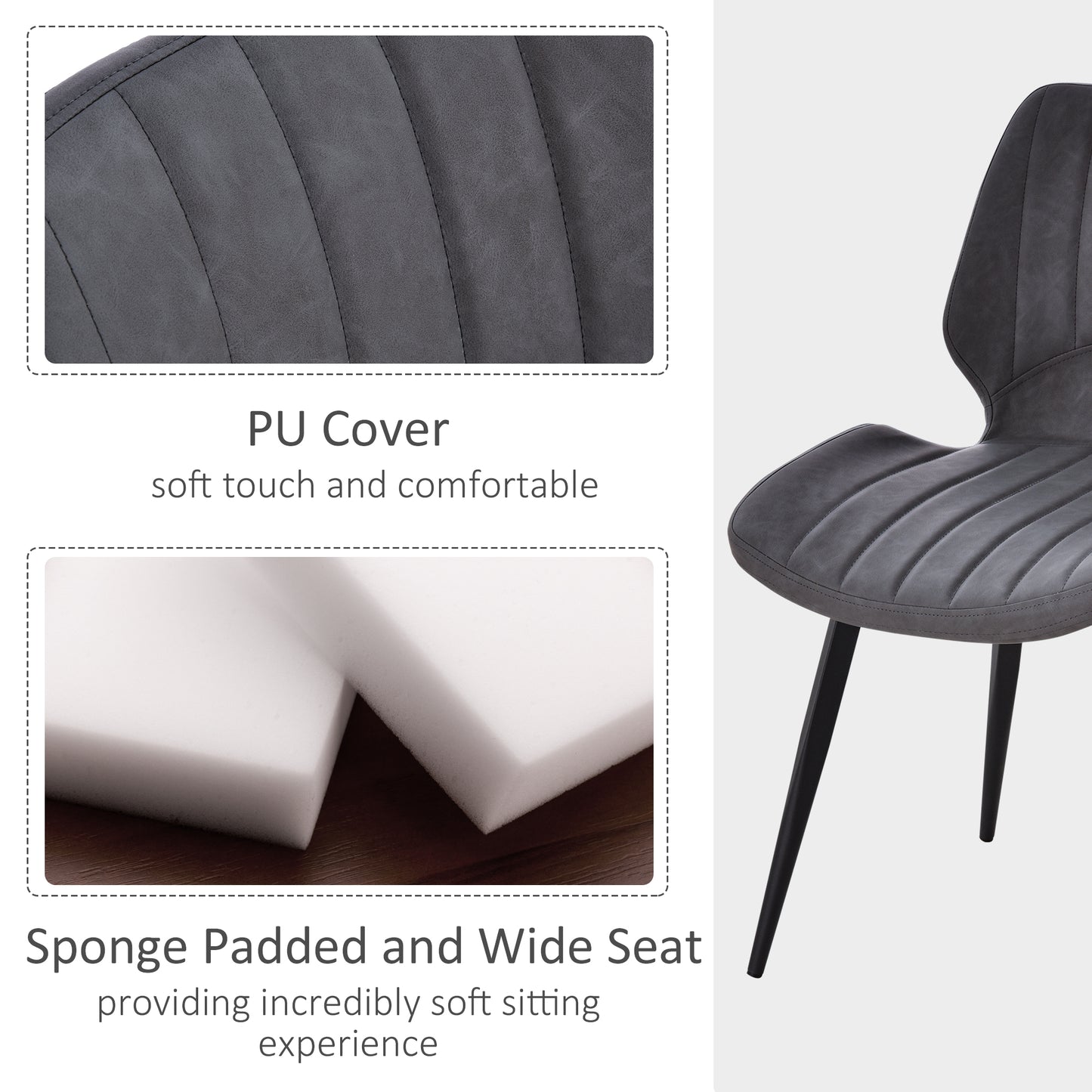 Vielco Faux Leather Grey Upholstered Dining Chairs Set Of 2 With Steel Frame