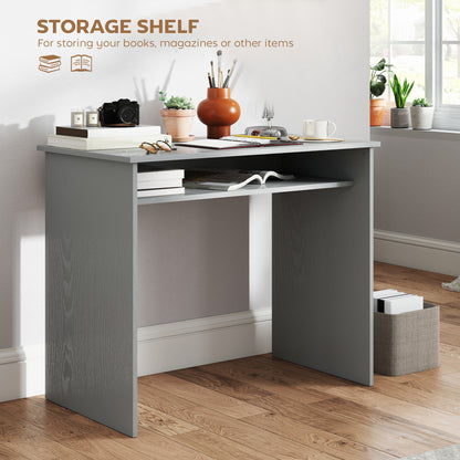 Cottare 90cm Wooden Grey Compact Writing Desk With Storage Shelf