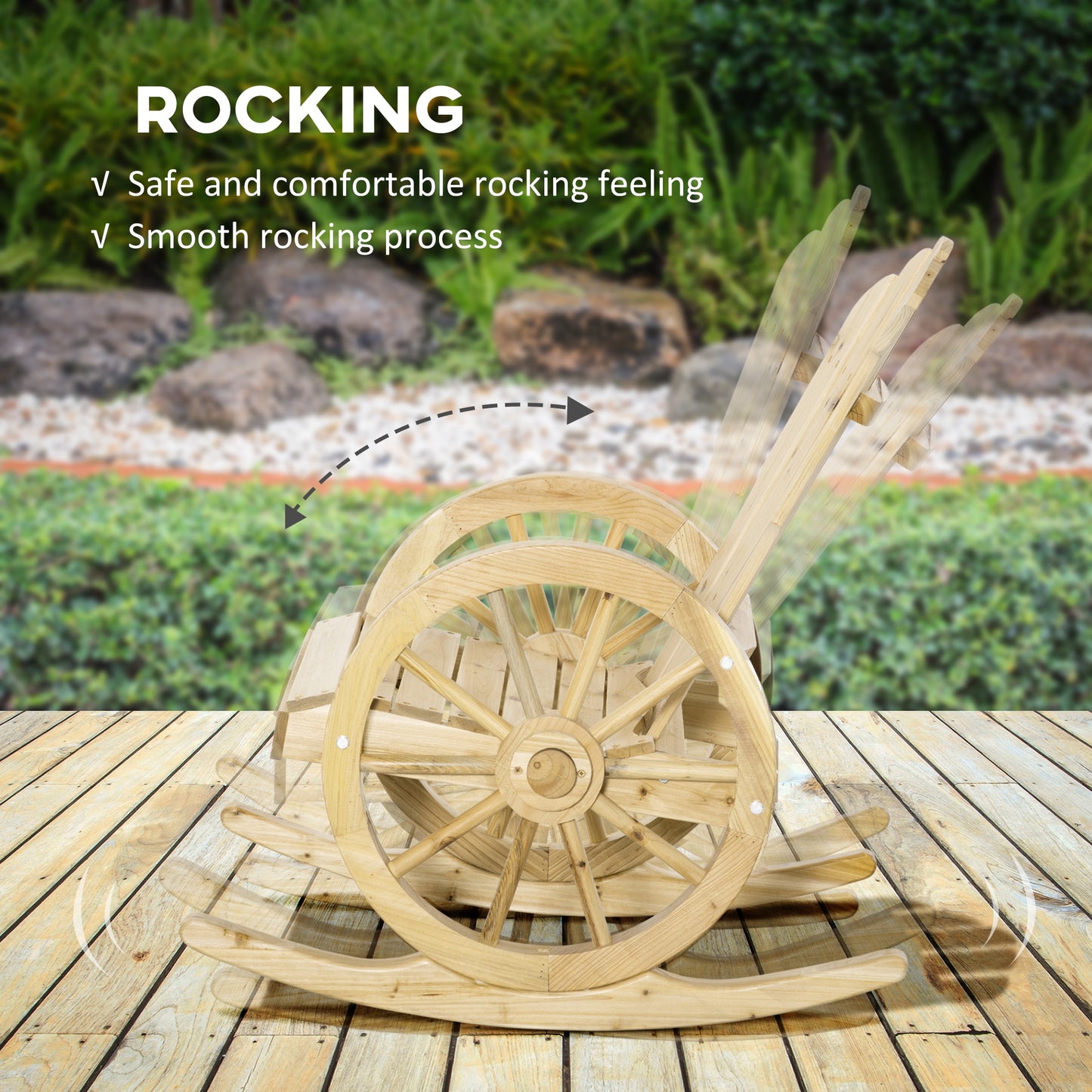 Elna Favi Natural Wood Adirondack Style Outdoor Rocking Armchair With Reclining Back