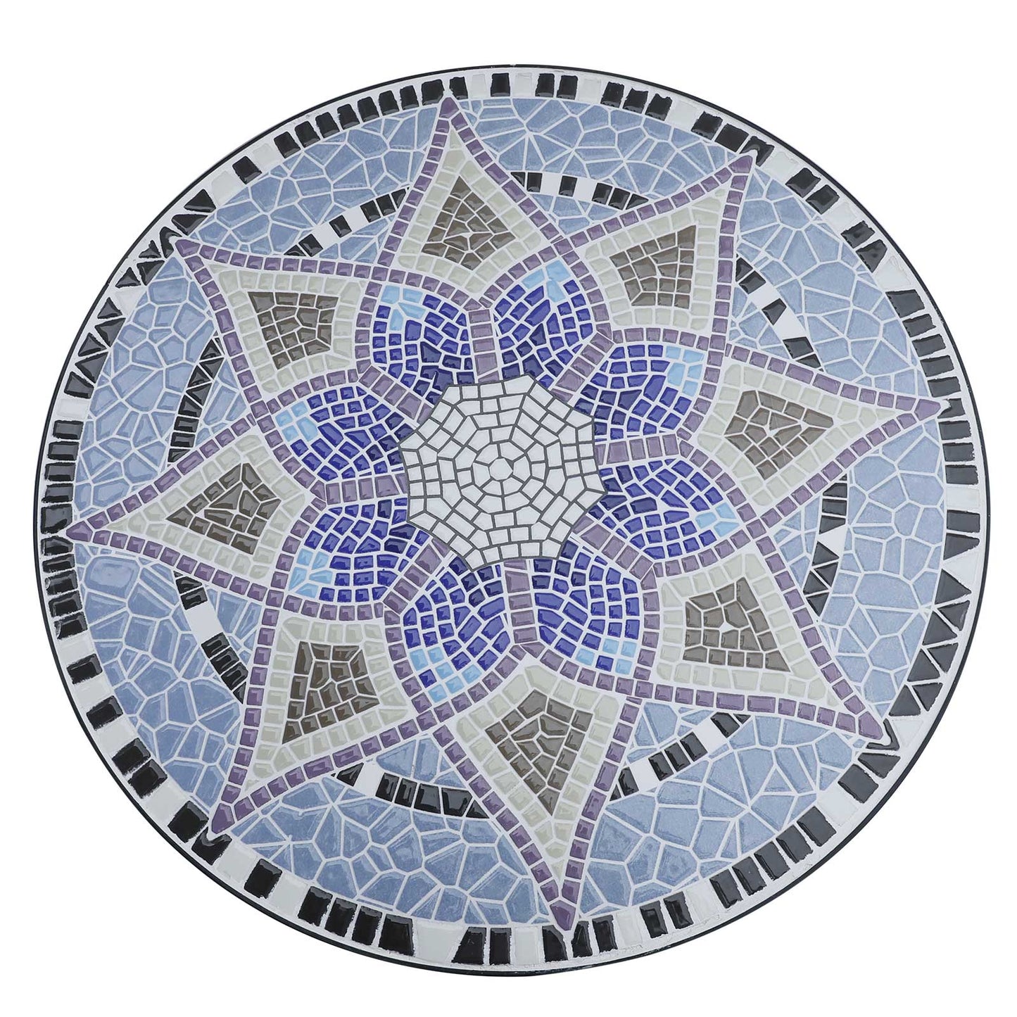 Makema Ceramic Blue And White Round Mosaic Outdoor Bistro Table