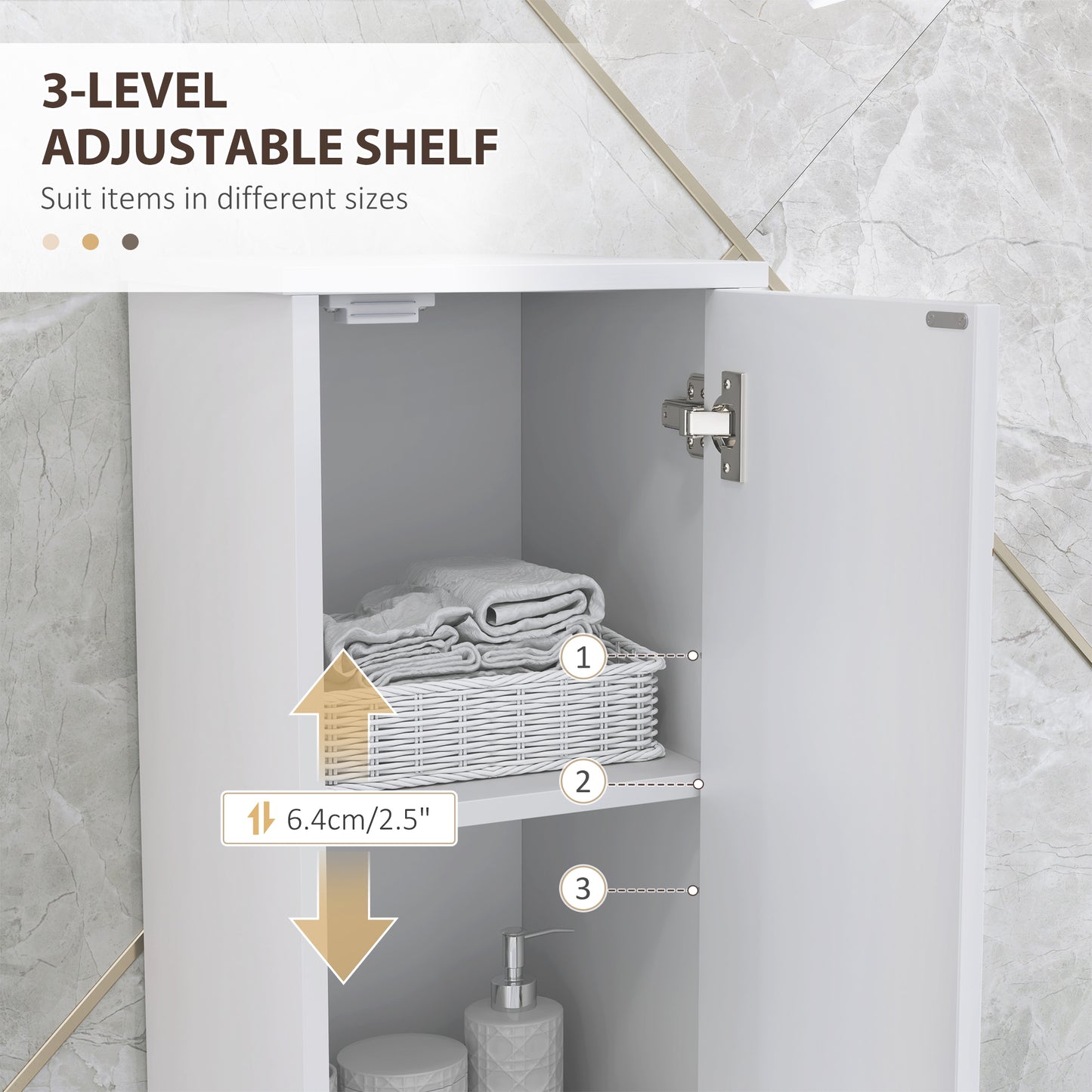 Conosu Mato Freestanding Slim Bathroom Storage Cabinet With Doors And Adjustable Shelves White