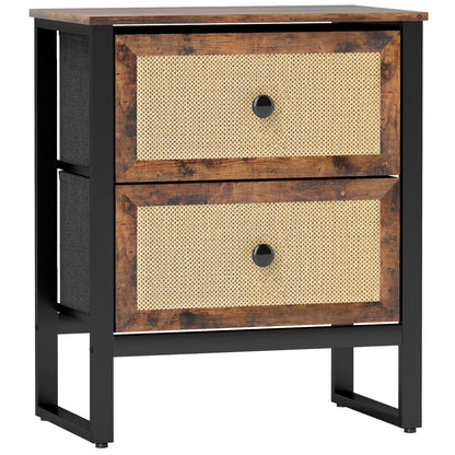 Mata Coyo Brown Industrial Bedside Table Wicker 2 Drawers