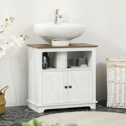Venole Vara White Under Sink Vanity Storage Cabinet With Double Doors And Internal Shelving 60x30x60cm