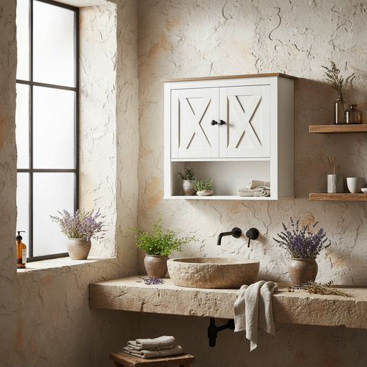 Modile Wall Mounted Farmhouse Style Bathroom Storage Cabinet In White