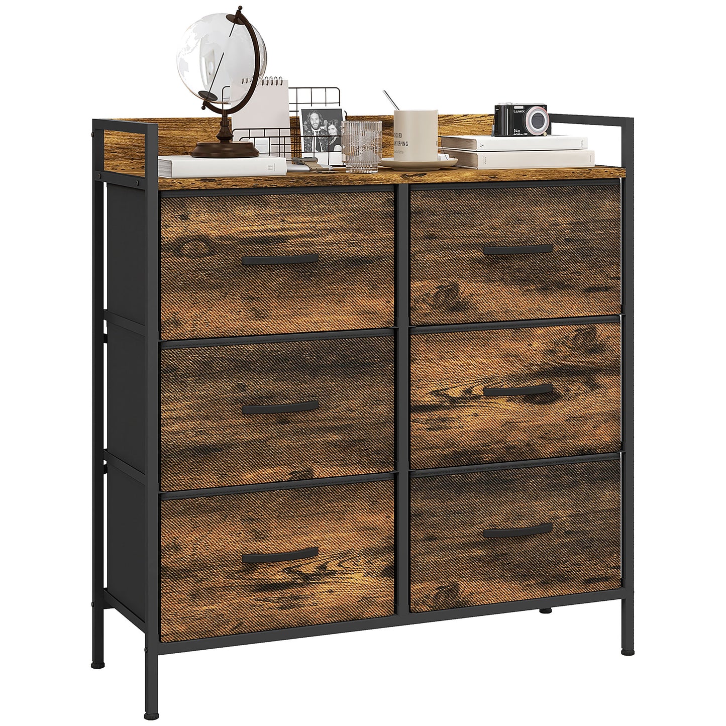 Luve Fabric And Wood Rustic Brown 6 Drawer Rustic Storage Chest