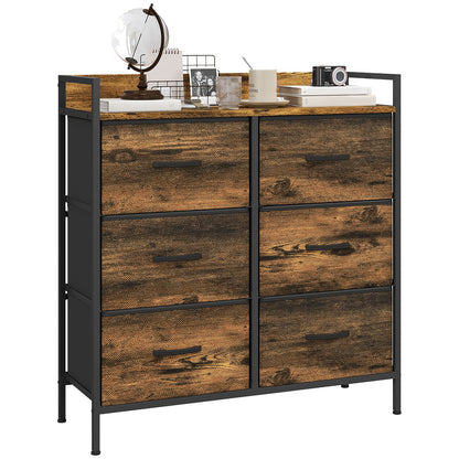 Luve Fabric And Wood Rustic Brown 6 Drawer Rustic Storage Chest