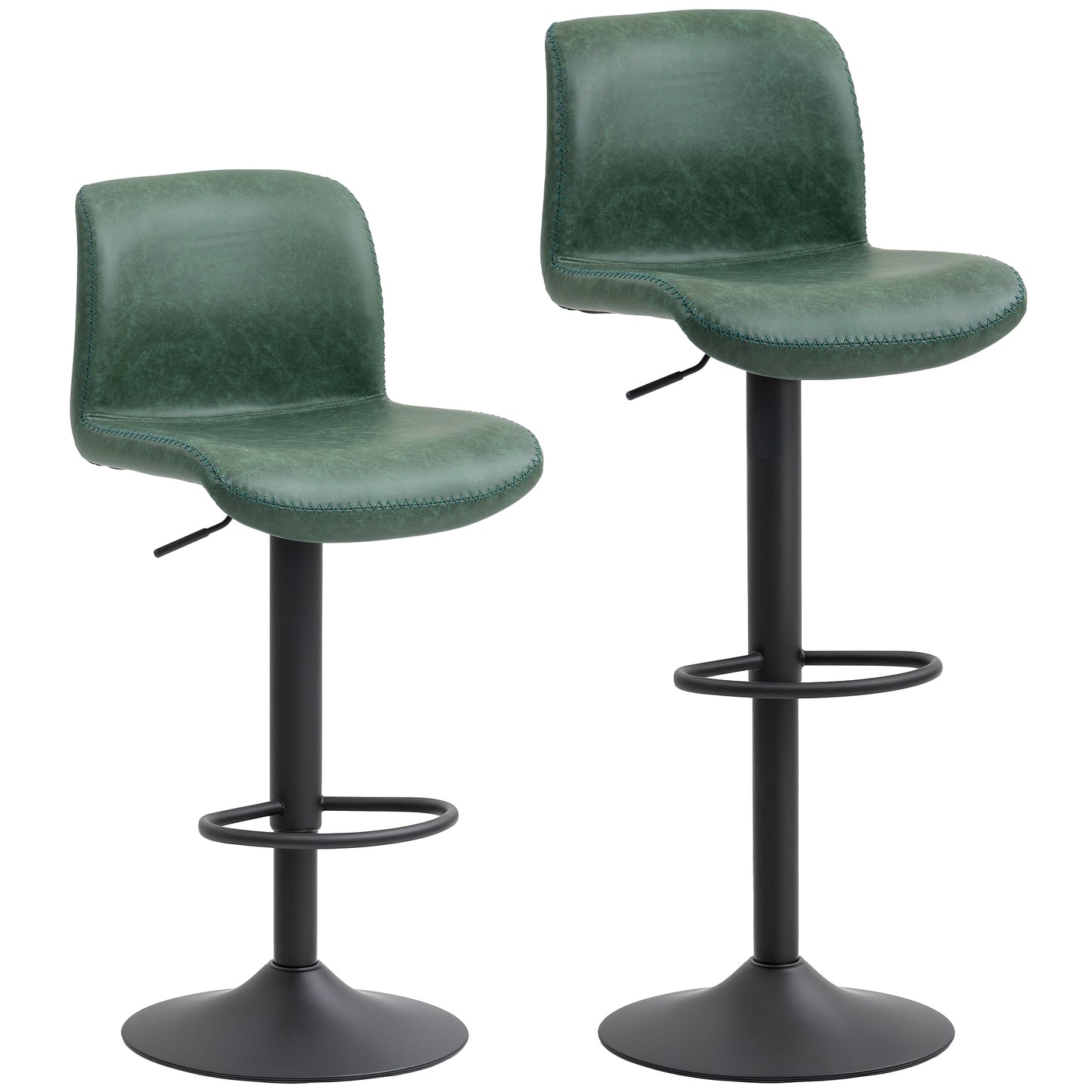 Kekero Set Of 2 Green Faux Leather Counter Bar Chairs With Back And Footrest