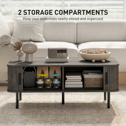 Yocoma Wooden Grey Wood Effect Rectangular Coffee Table With Tambour Doors
