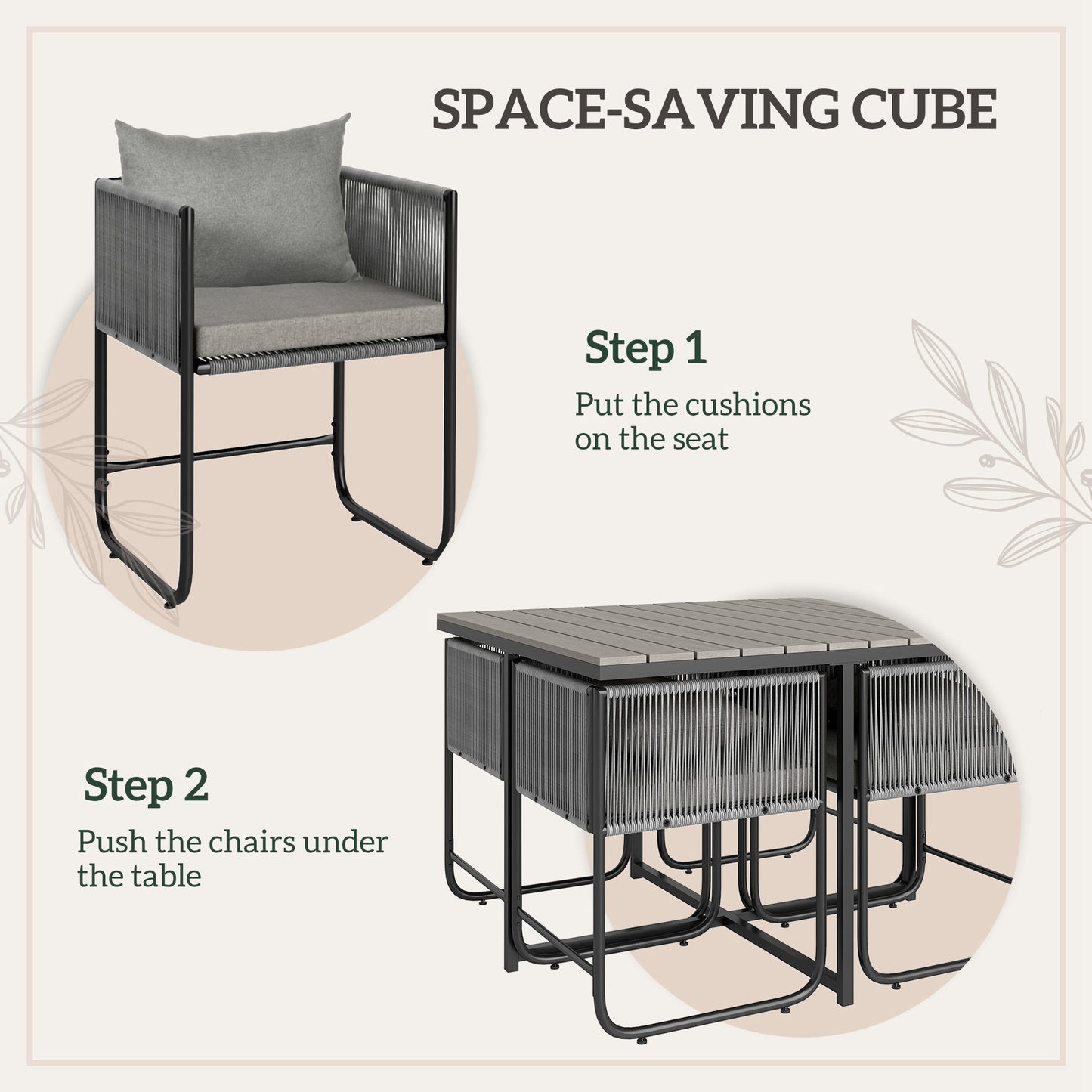Donino Rattan Grey 4 Seater Cube Garden Dining Set With Cushions And Rectangular Wood Effect Table