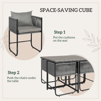 Donino Rattan Grey 4 Seater Cube Garden Dining Set With Cushions And Rectangular Wood Effect Table