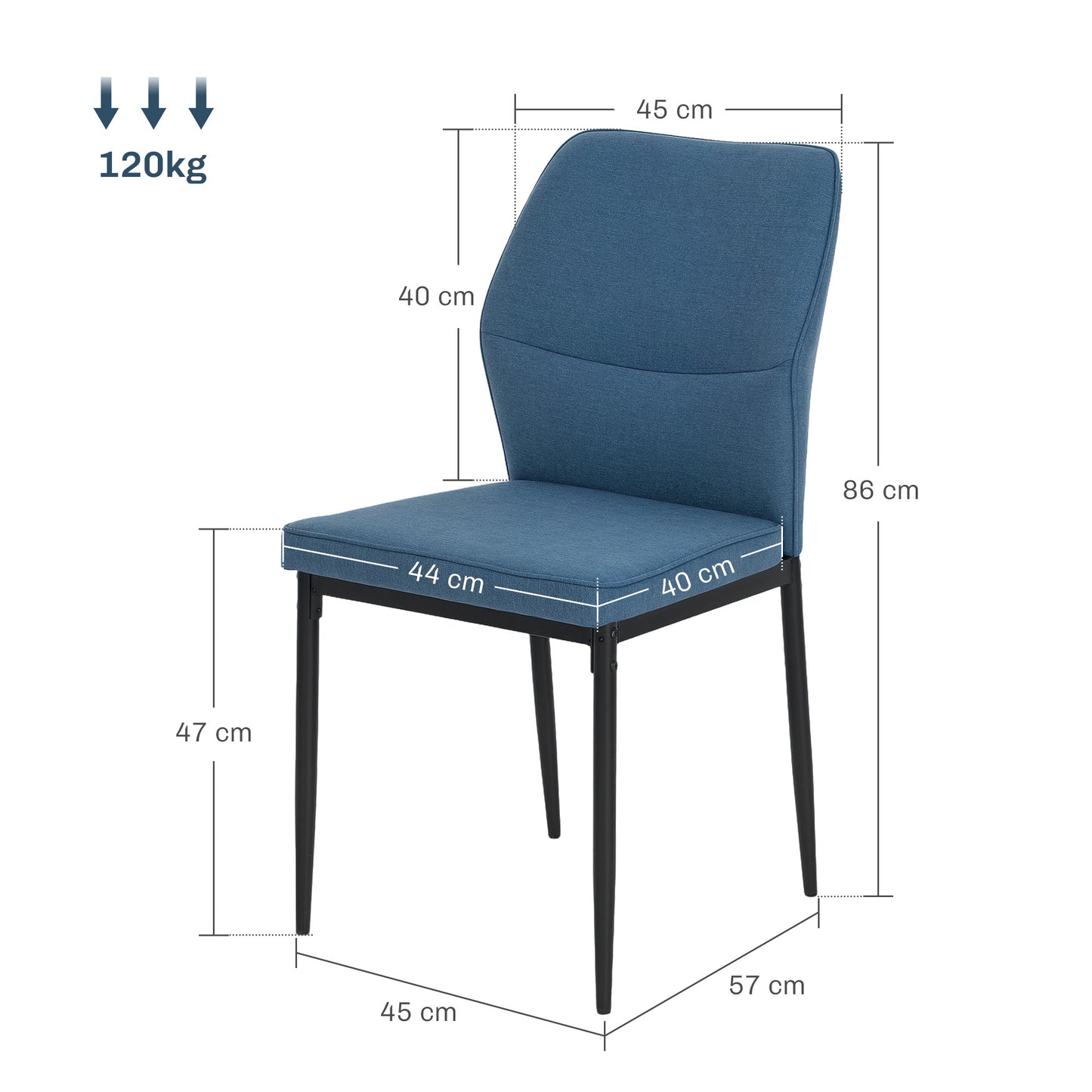 Vemiri Velvet Blue Armless Dining Chairs Set Of 2 With Curved Back And Metal Legs