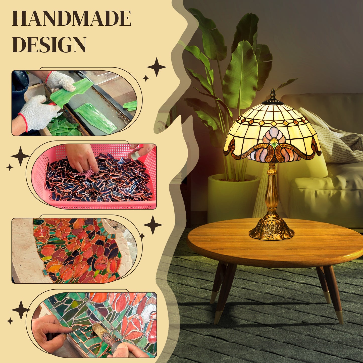 Noka Glass And Metal Multi Colour Handcrafted Stained Glass Table Lamp