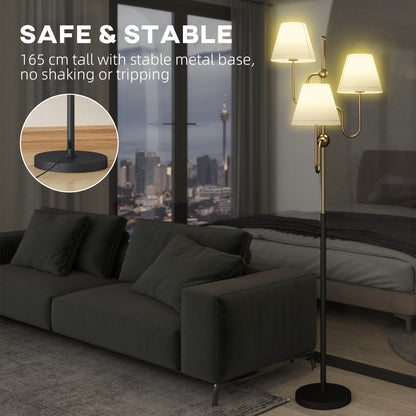 Tora Metal Black Tall Floor Lamp With 3 Lights And Foot Switch E27 Fitting