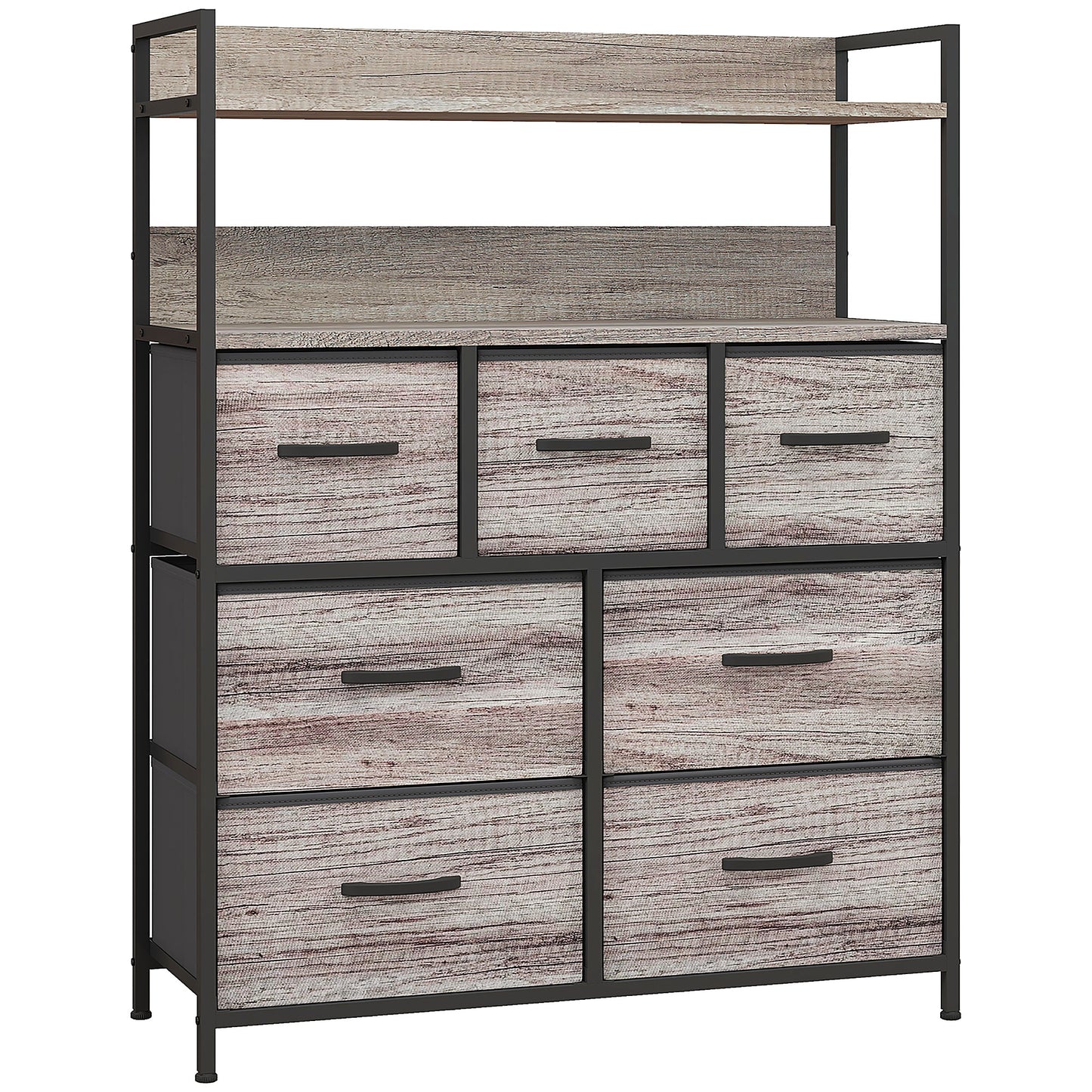 Norale Fabric And Wood Grey Wood Effect 7 Drawer Rustic Storage Chest