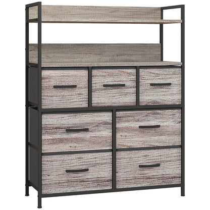Norale Fabric And Wood Grey Wood Effect 7 Drawer Rustic Storage Chest
