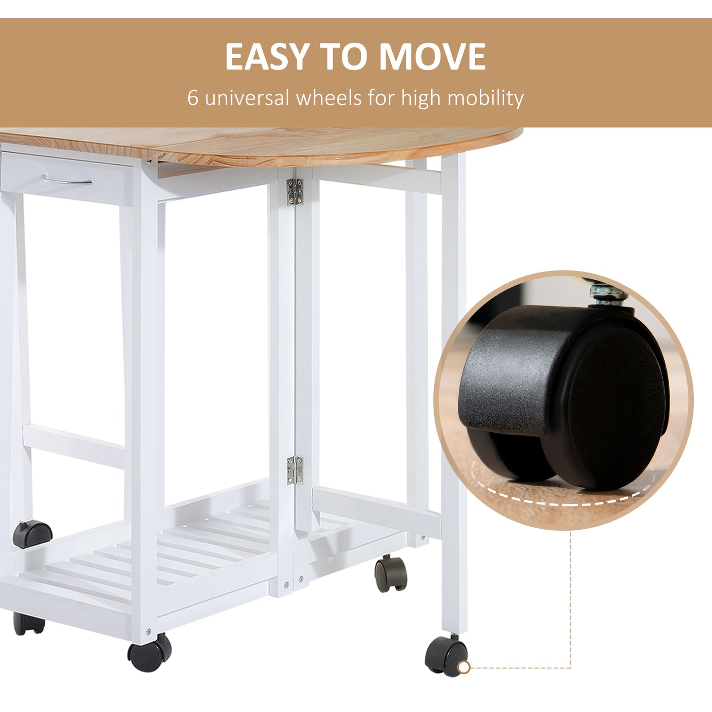 Rasola Wooden White Mobile Drop Leaf Dining Table With Stools Drawers Shelving And Wheels
