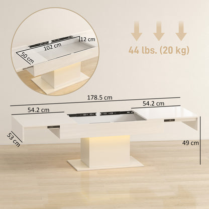 Mara High Gloss White Extendable Coffee Table With LED Lighting And Storage