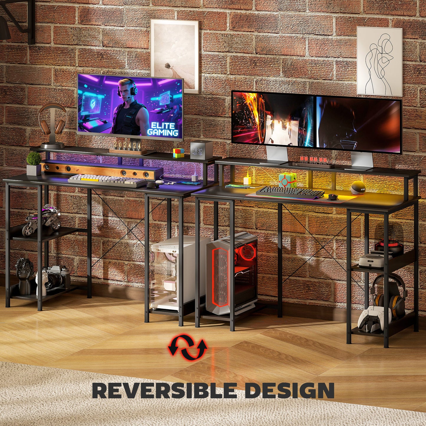 Sona 120cm Dark Grey Gaming Desk With Power Outlets And Storage Shelves