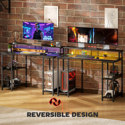 Sona 120cm Dark Grey Gaming Desk With Power Outlets And Storage Shelves