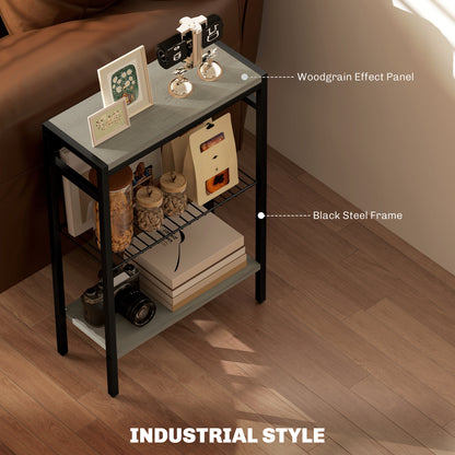 Dimali Black Metal And Grey Wooden Industrial 3 Shelf Side Table
